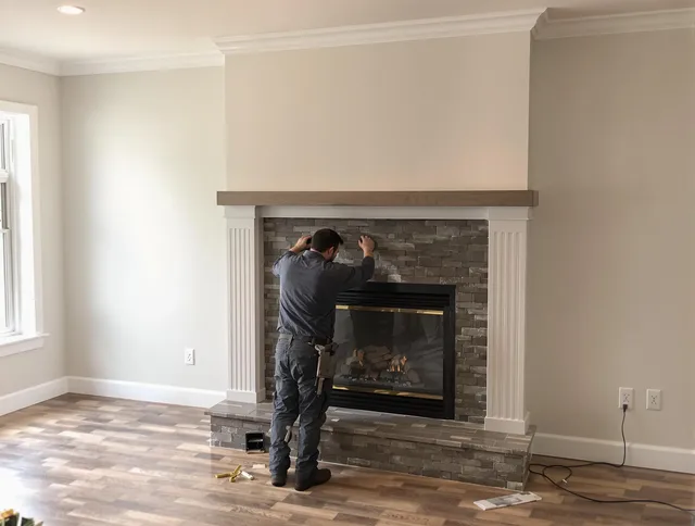 Richmond Heights Chimney Sweep finishing a custom fireplace install in Richmond Heights, OH